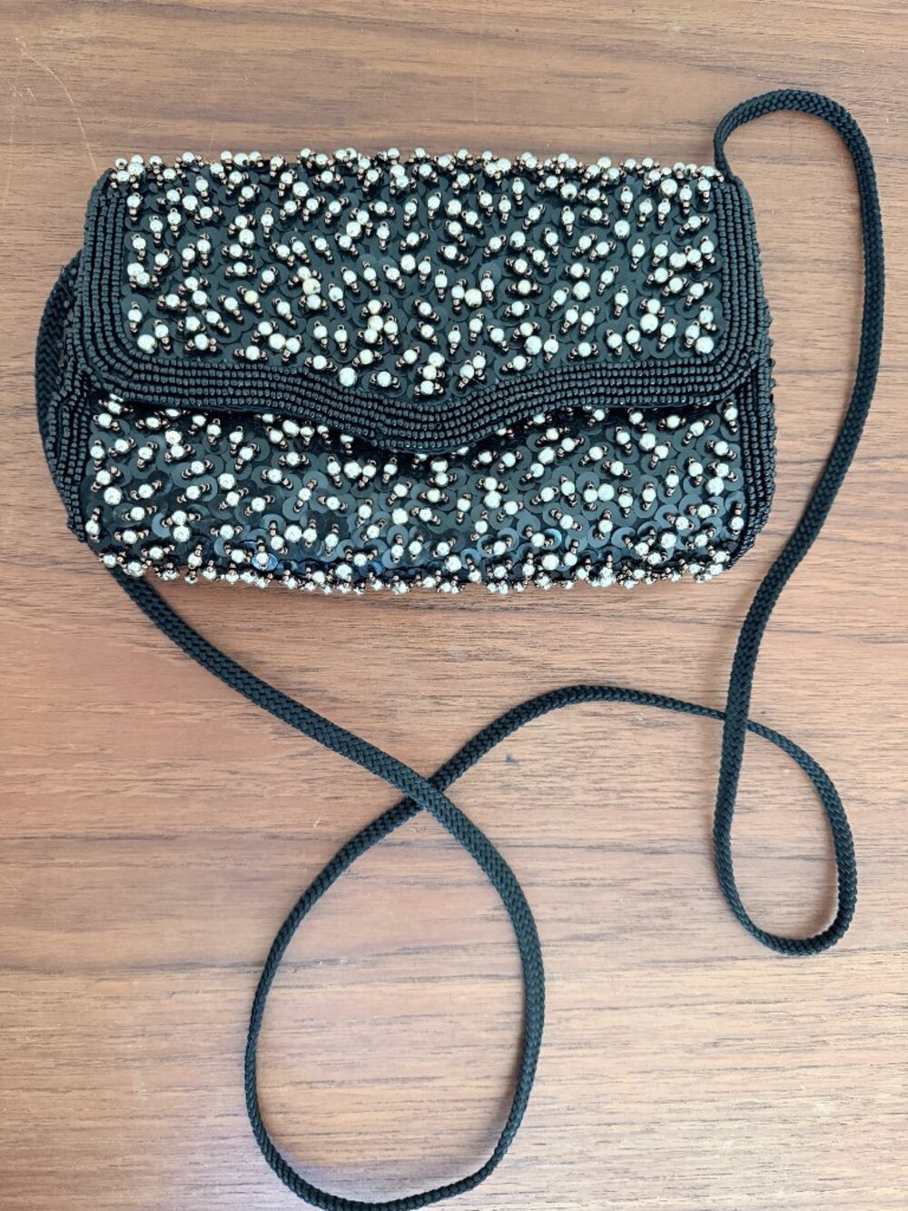 Vintage Beaded Sequin Mini Crossbody Evening Bag Black